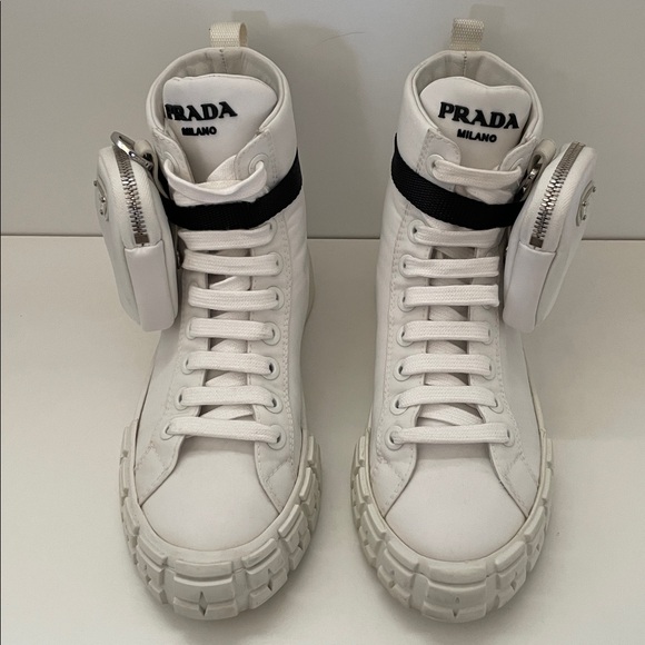 Prada Nylon High Top White Sneakers Size 37 - Picture 12 of 12